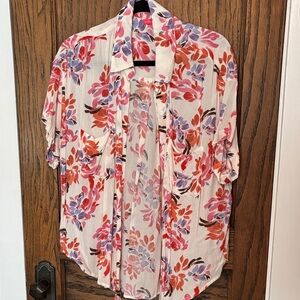 Z Supply Floral Resort Blouse - Pink, Blue, Red on White